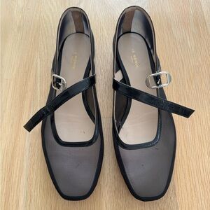 Le Monde Beryl Black Mesh Mary Jane Flats